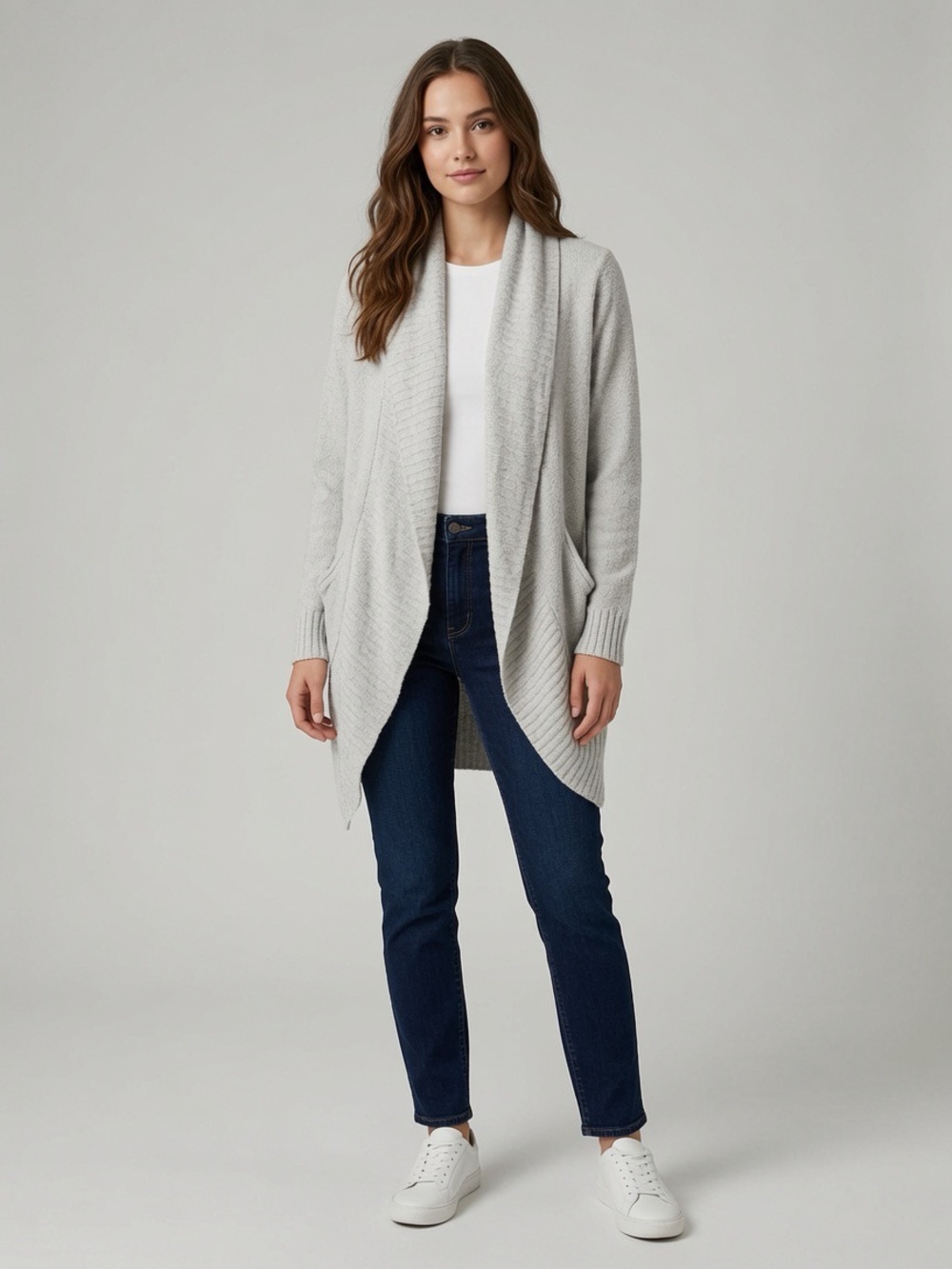 Serra Light Gray/Taupe Textured Knit Top S/M